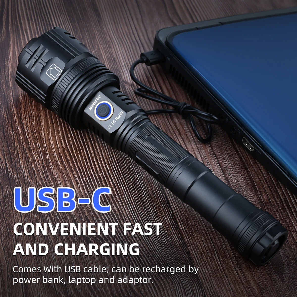 Фонарик Тактический с USB-зарядкой 30 Вт 2000 метров