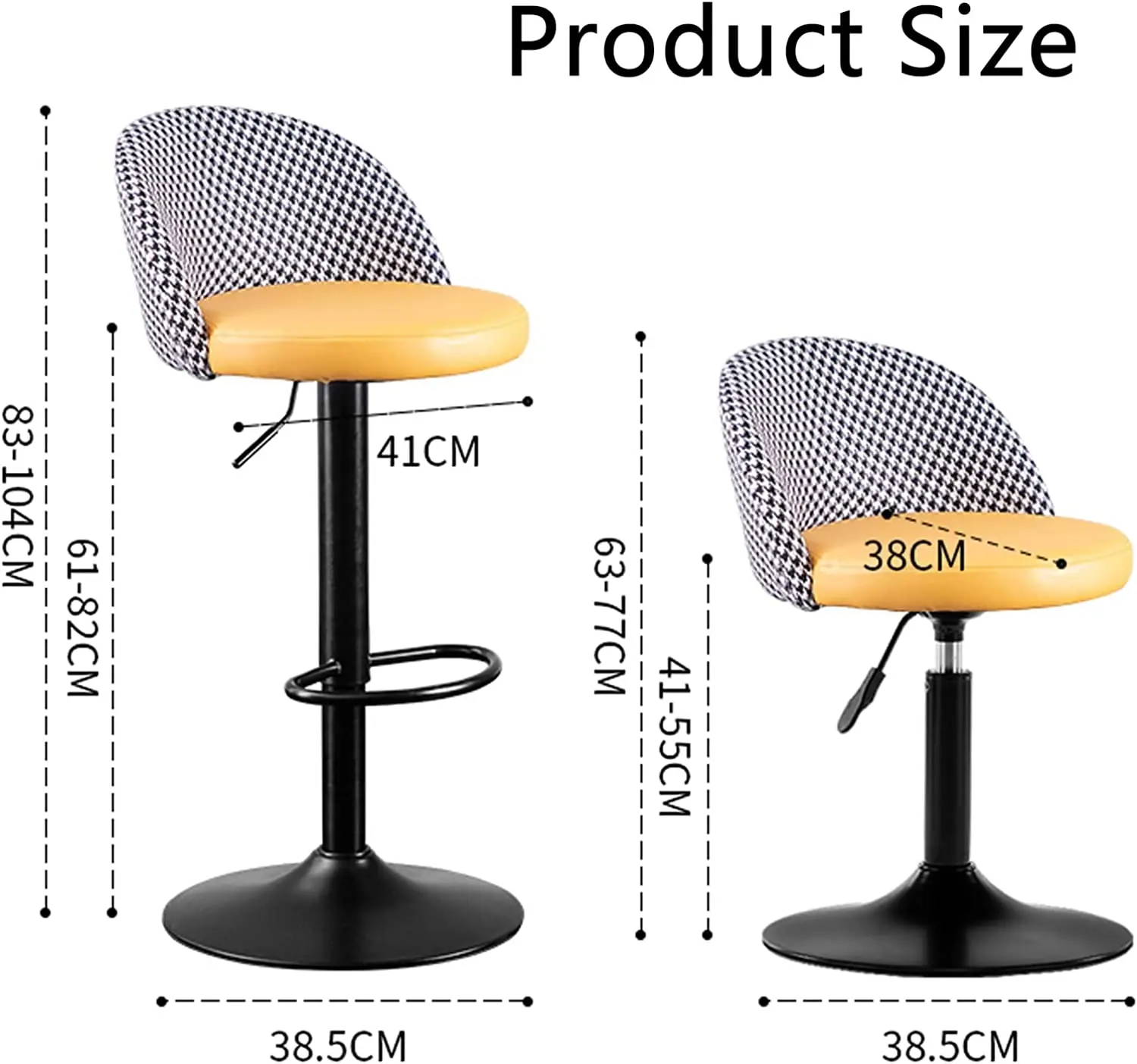 Retro Painting Process Certified Gas Rod High Chair Houndstooth Design for Cafe, Kitchen, Bar and Bistro