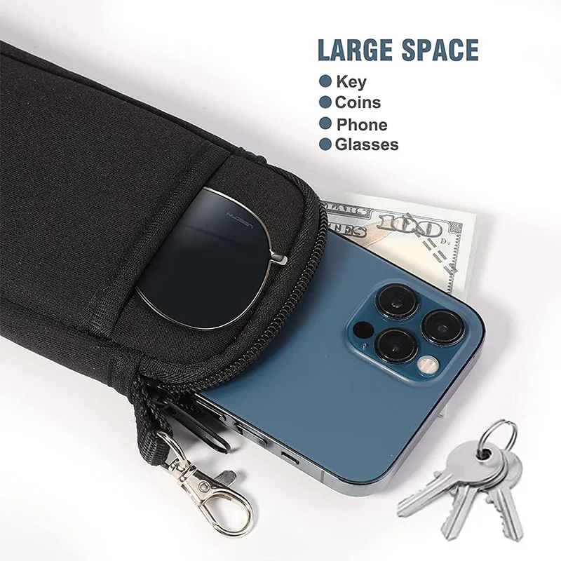 Ultra Light Portable Neoprene Pouch with Zipper Double Soft Glasses Case with Hook