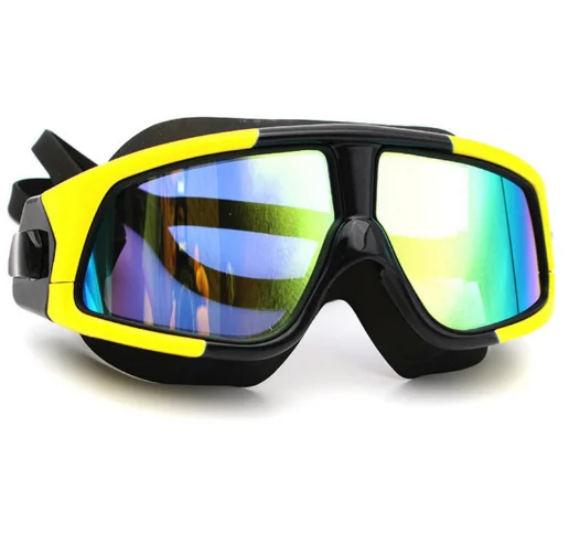 
Adult high definition anti-fog diving large frame silica gel plating flat mirror swimming glasses 
