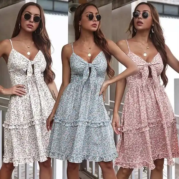 Women Summer Sexy Sleeveless Print Casual Mini Short Vacation Party Lady Floral Sun Dress