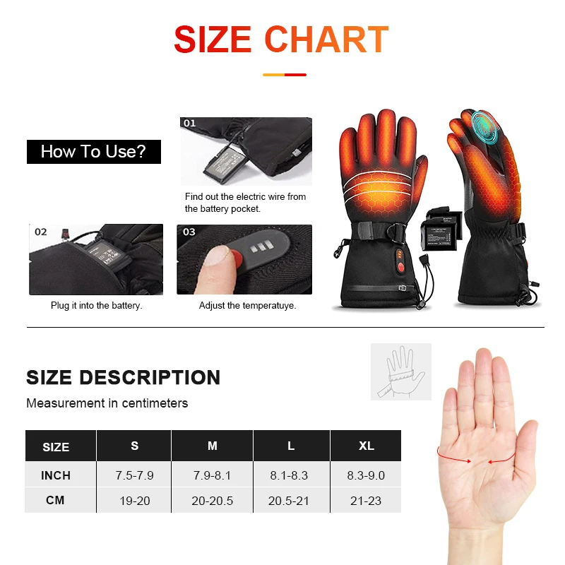 USB Rechargeable Heating Gloves Winter Touchscreen Women and Men Warm Gloves for Motorcycle Fishing Hiking Cycling Skiing