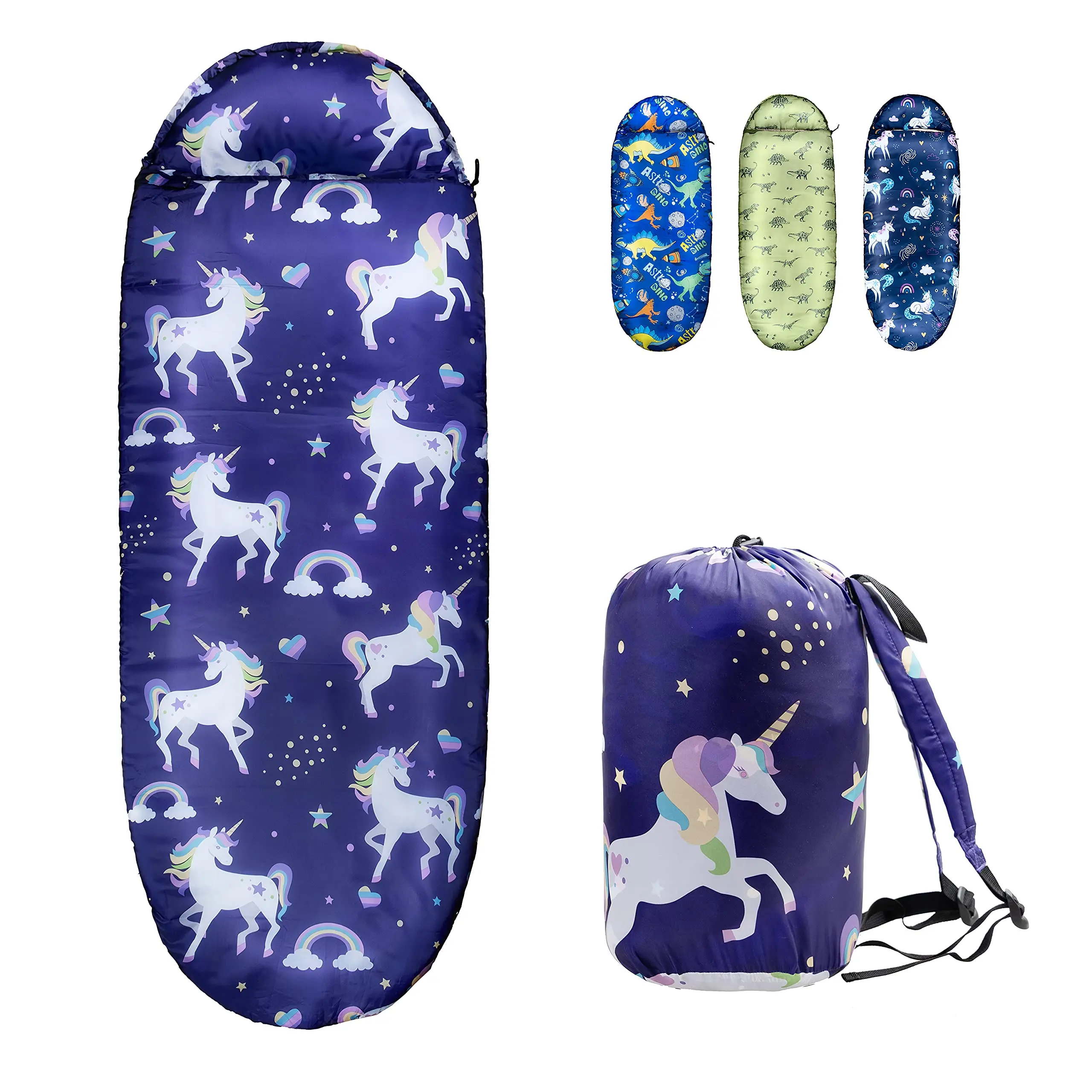 Outdoor And Indoor Unicorn Rainbow Star Waterproof Portable Camping Kids Sleeping Bags For Girls With Carry Bag