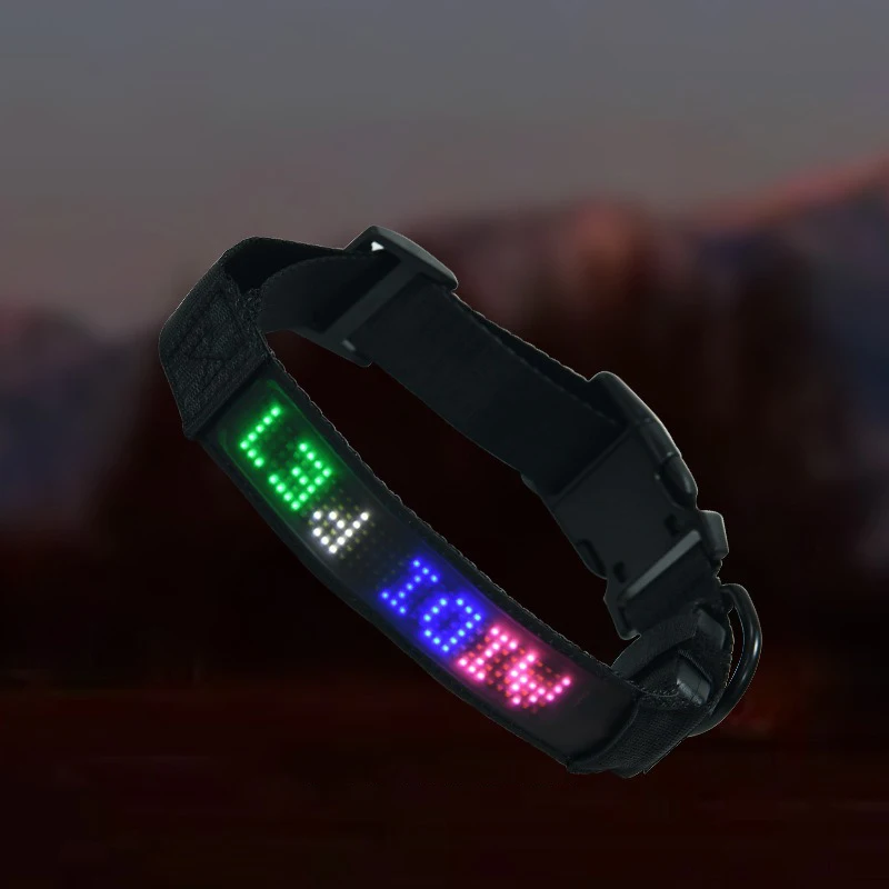DIY LED Dog Collars LED Display Light Flashing LED Dog Collar with flexible Matrix Panel RGB Pixel Pattern Smart APP Control