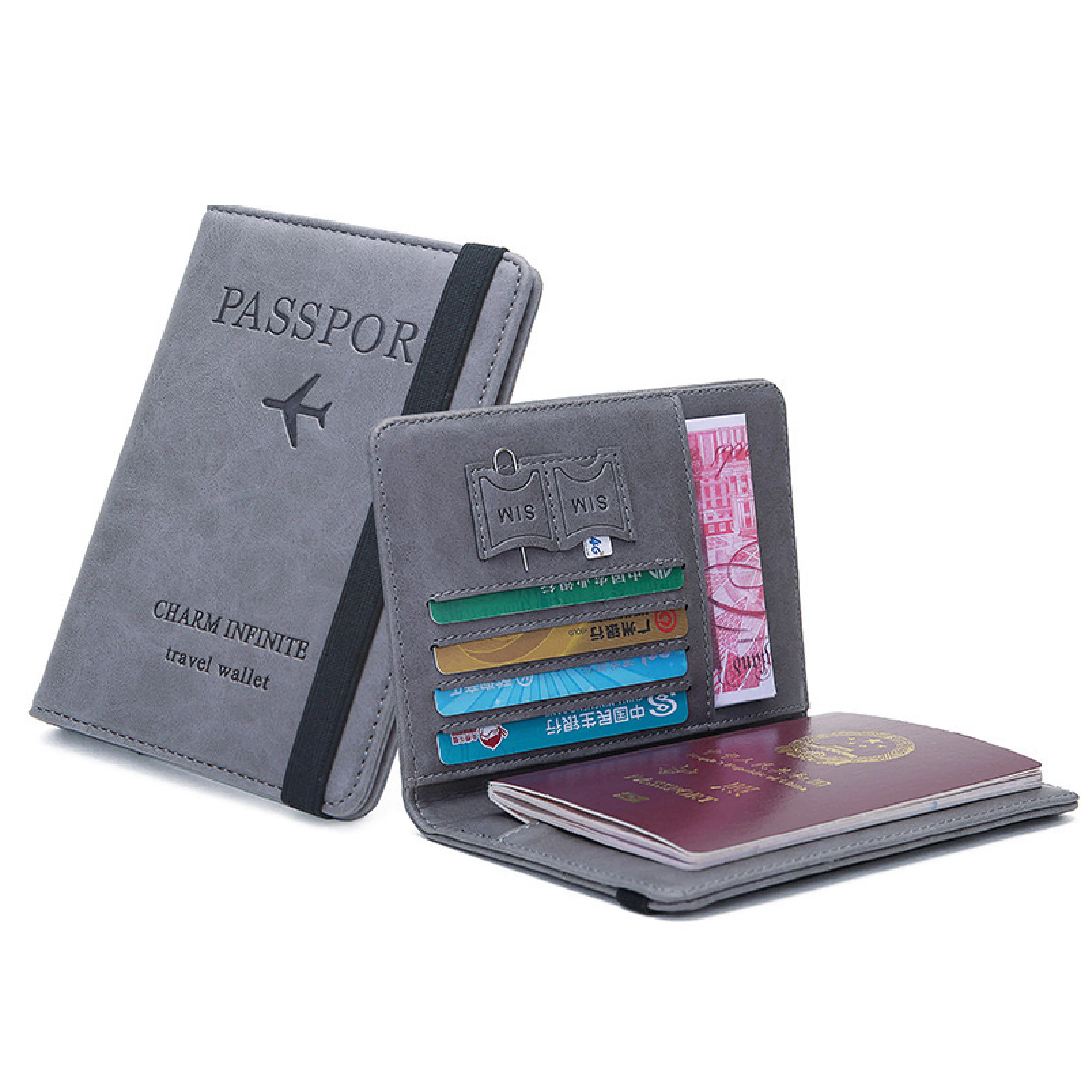 High quality PU leather thin Passport Holder Women Men Travel Wallet RFID safe Visa Card Holders sample Design Tickets Organizer