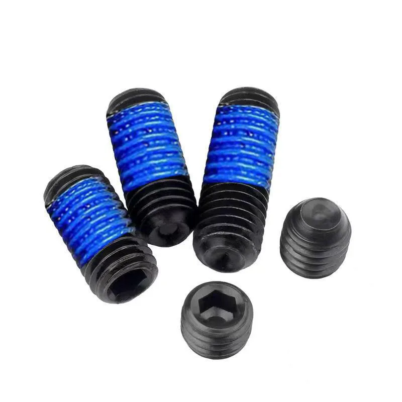 DIN913 304 Stainless Steel Headless M3-M12 Flat head Hexagon Setting Screws with blue anti-loose adhesive
