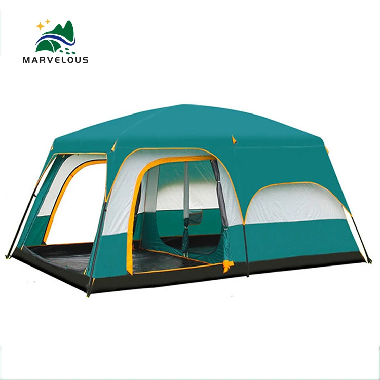 Spacious 6+ Person Waterproof Oxford Tent with Double Layers Two Bedrooms Structure Fiberglass Poles for Family Camping Hiking
