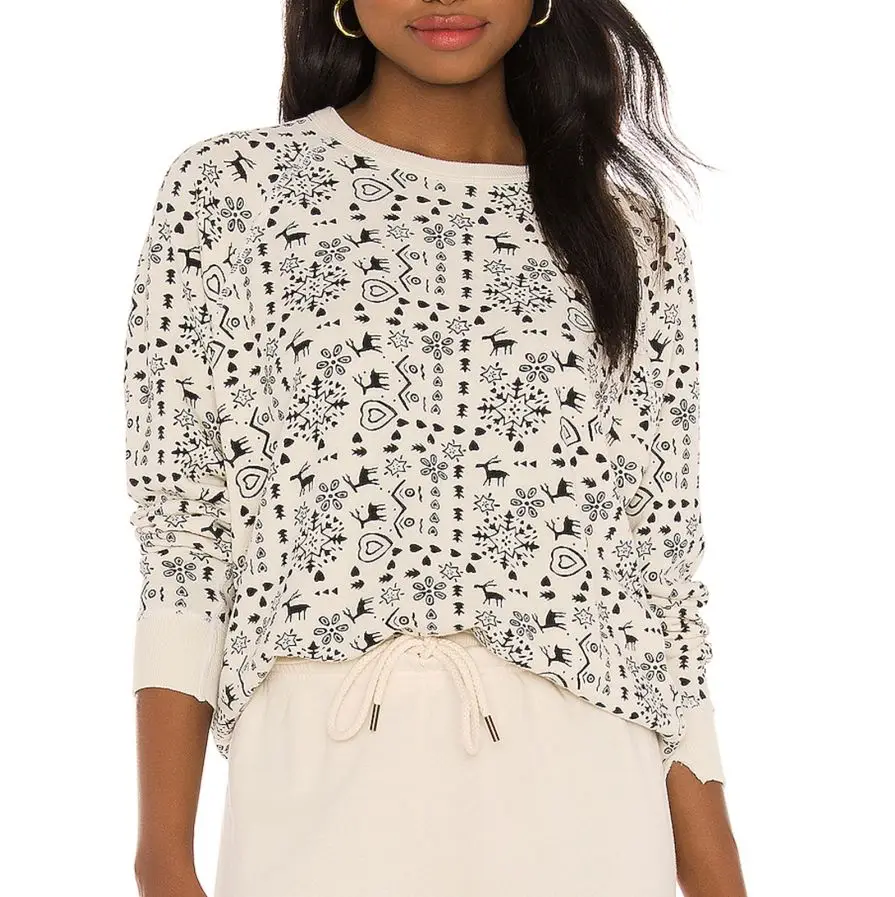 Long Sleeves Ribbed Trim Fleece Fabric 100% Cotton Ladies Women Fashion Sweatshirt