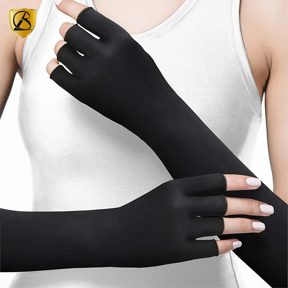 Copper Brace Long Arthritis Gloves Great for Carpal Tunnel, Computer Typing, RSI, Support Hands, Wrists & Arms - 1 Pair