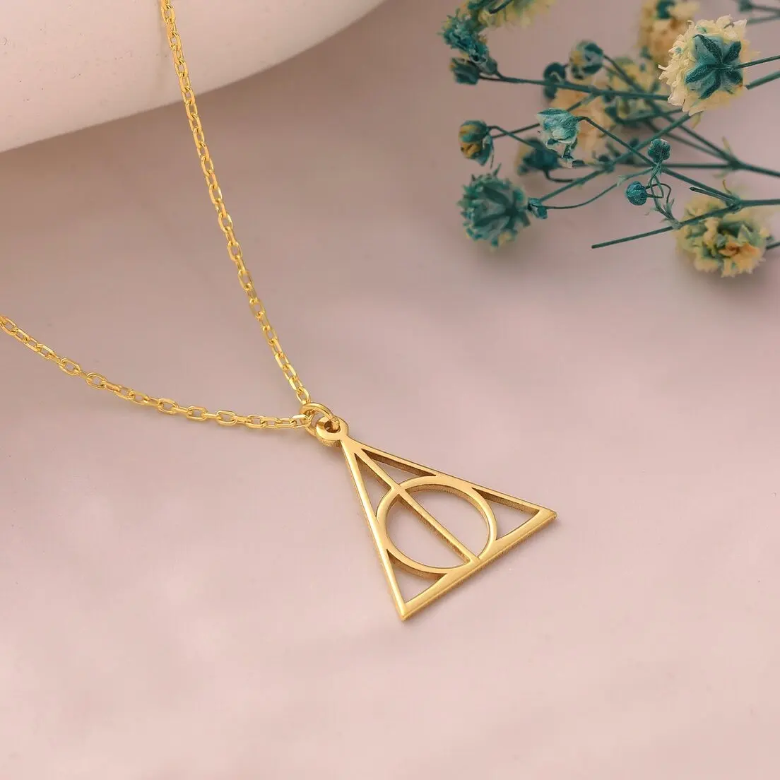 New Product Harrys Potter Necklace Hollows Deathly Charm Wizard Pendant Tarnish Free Stainless Steel Geometric Necklace Jewelry