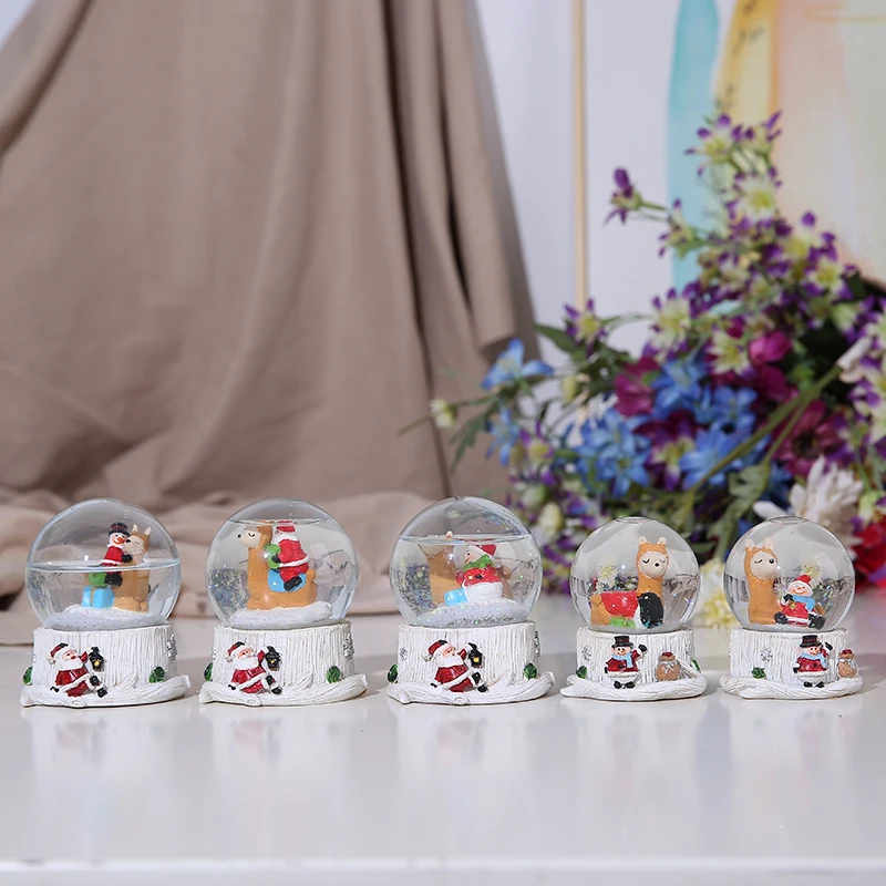 White Stump Base Christmas Resin Craft Figure Snow Ball Snow Globe Christmas Inner View Snowflake Snowball