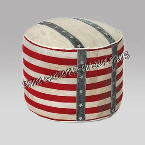 Indian Outdoor Pouf Cotton Handmade Stylish Elegant Square Shape Popular Fabric Seating Stools for Home Decoration
