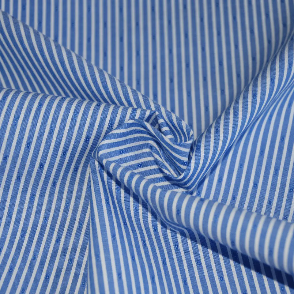 Italy man shellort weave blue blouse yarn dyed 100% cotton dobby little stripe shirts woven fabric