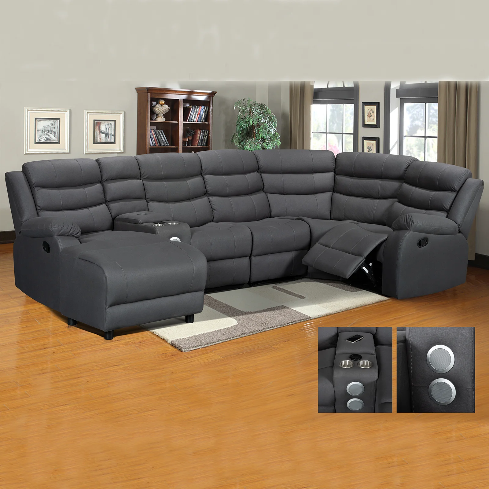 CY Factory Direct Price Air Leather Manual Living Room section Manual Recliner Sofa Set