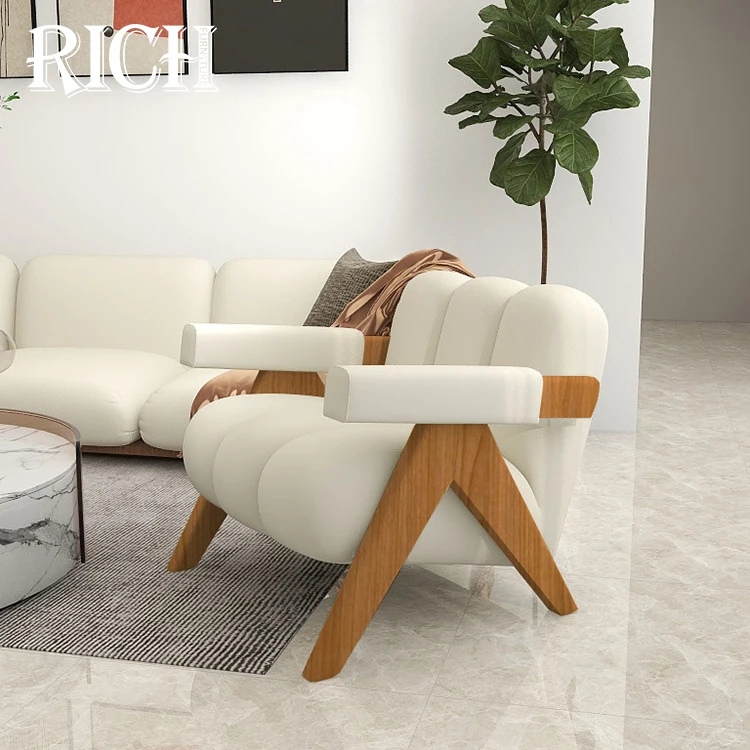 New Design Modern Luxury Living Room Soft Boucle Leisure Teddy Arm Sofa Chair Sherpa Floor Lounge White Sheepskin Accent Chair