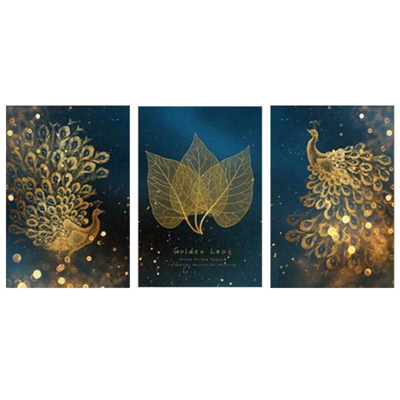 
3 Panel Diy 5D Diamond Painting Kits Golden Peacock Diamond Embroidery Accessories For House Decoration 