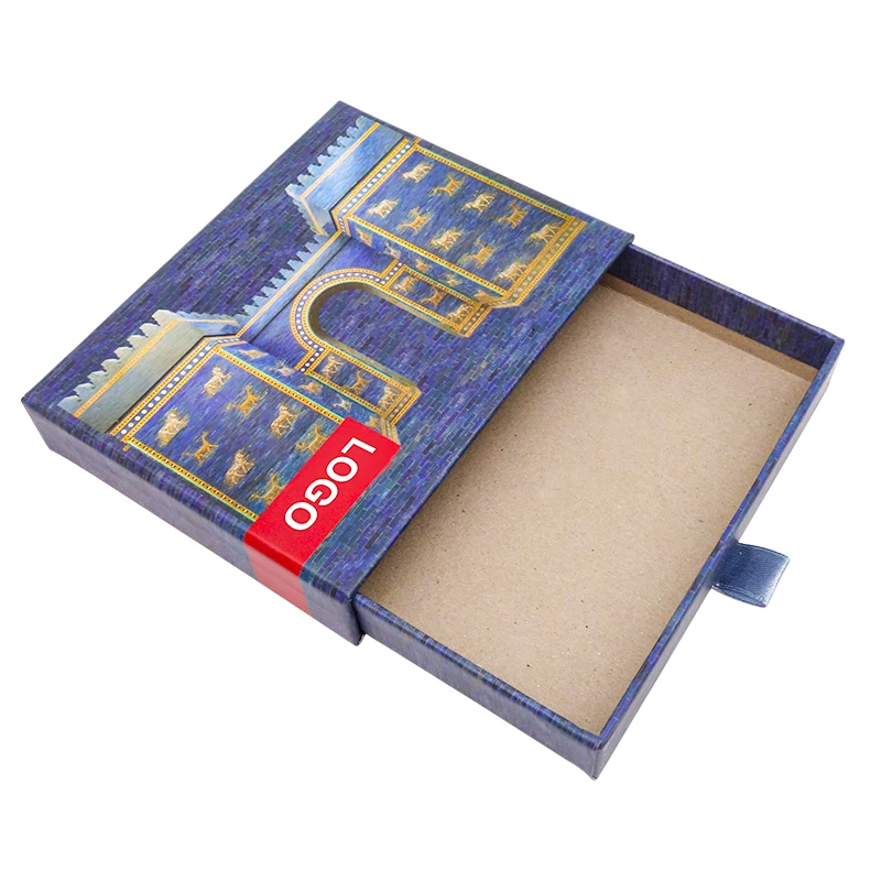 Custom Printing Hard Rigid Cardboard Luxury Sliding Box Drawer Box Packaging With Ribbon Rope Gift Sleeve