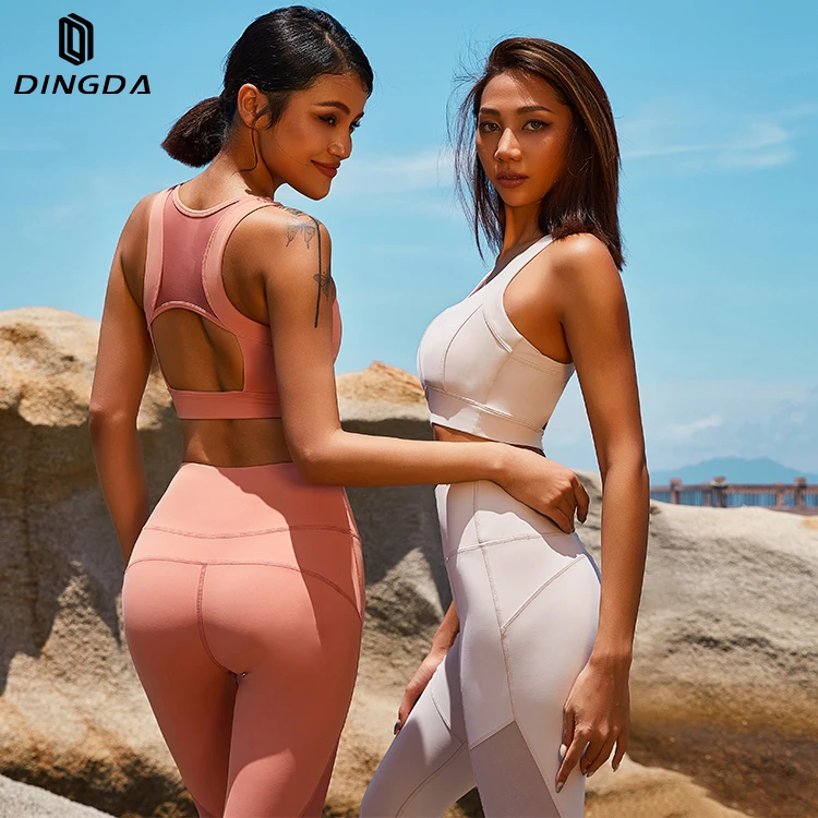 Women Yoga Gym Sets Fitness Sportswear Mesh Hollow Back Bra Workout Gym Yoga Sport Bra And Legging Yoga Pants Set