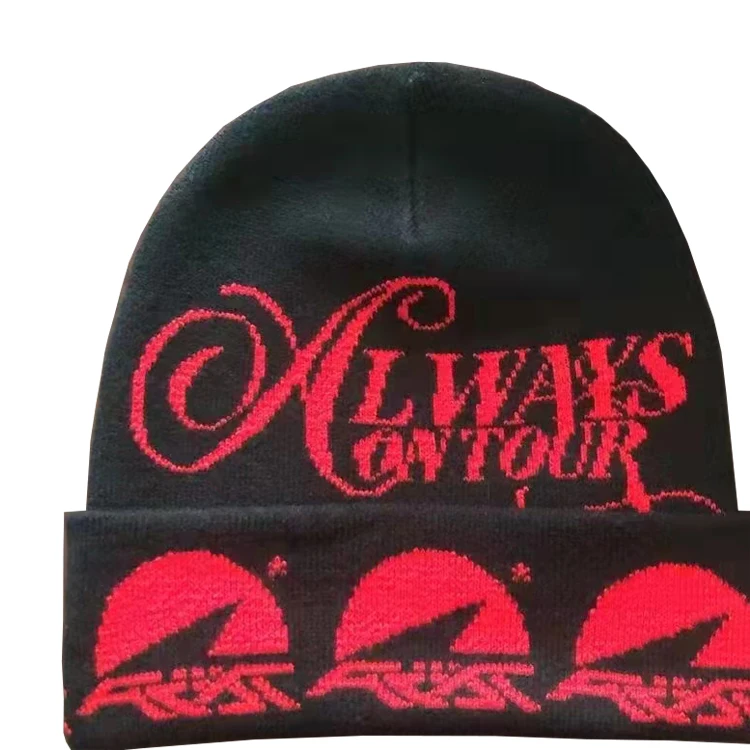 customized beanies hats all over logo knitted jacquard winter skull beanie
