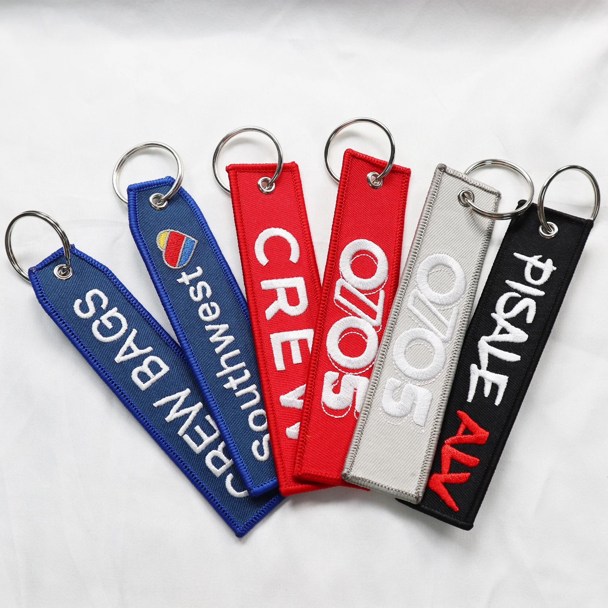 Customised Logo Flight Keychain Key Fob Wholesale Remove Flight Before Flight Woven Logo Custom Anime Jet Tag