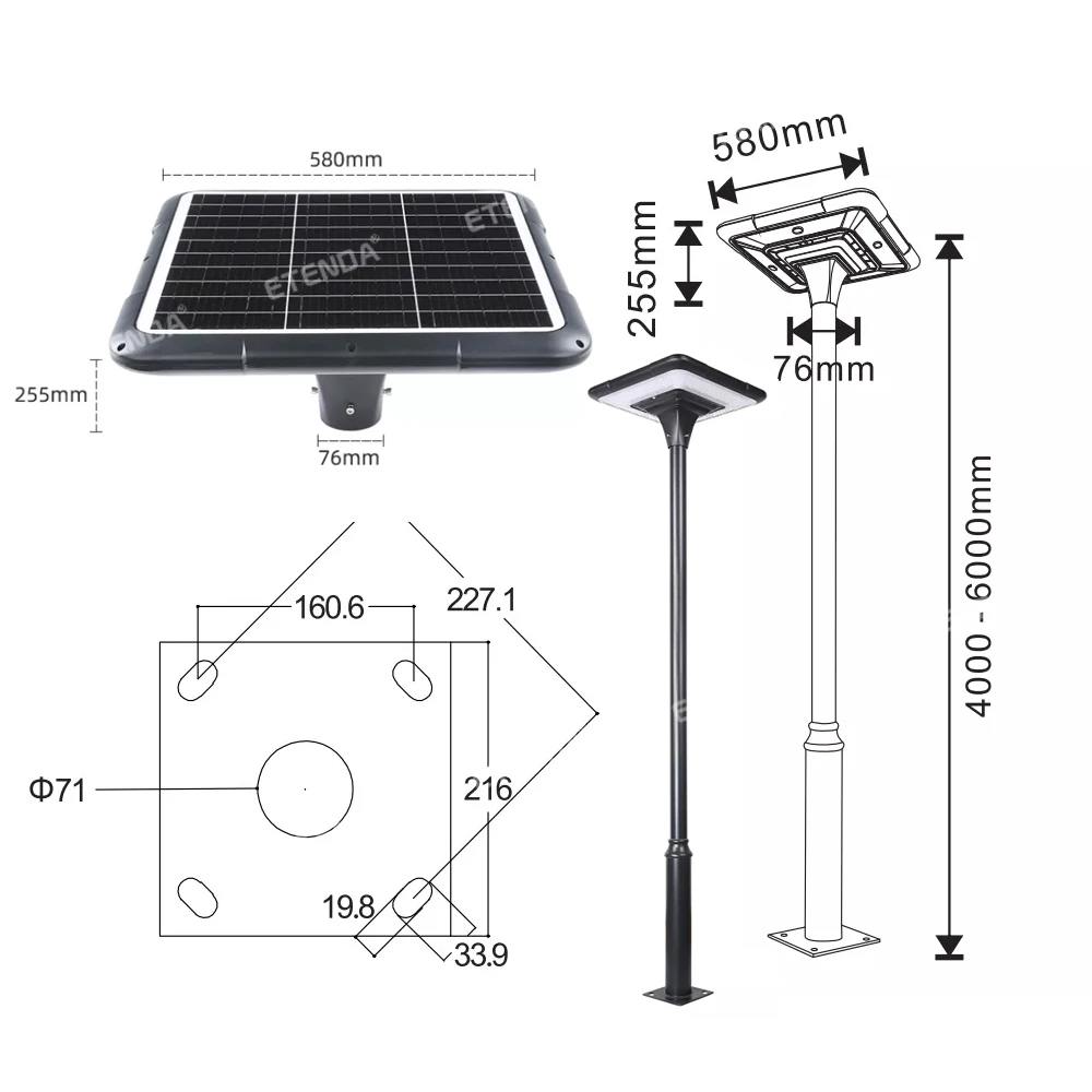 Outdoor Path Lighting Waterproof Ip67 300w 200w 100w Solar Lamps All In One Led Solar Pillar Light