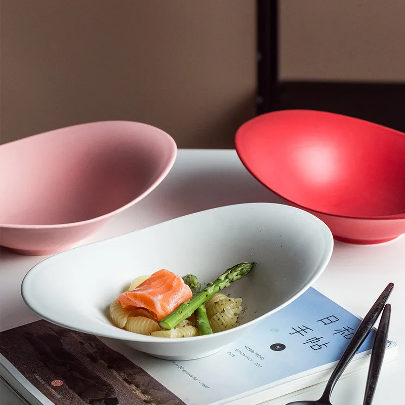 
Drop shipping Creative matte glaze ceramic fruit bowl Nordic solid color frosted bowl salad fruit sashimi Dim sum bowl 