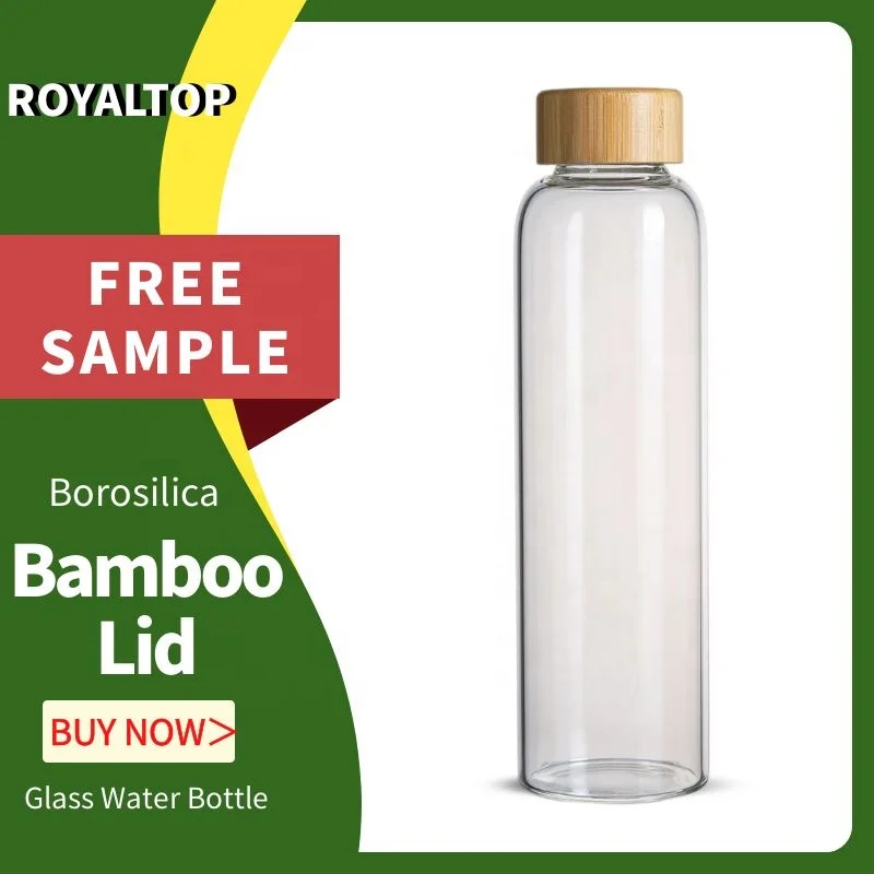 Super Clear 550ml borosilicate Glass Water Bottle Portable Gym Drinking Water Bottle with bamboo wood lid and custom Logo