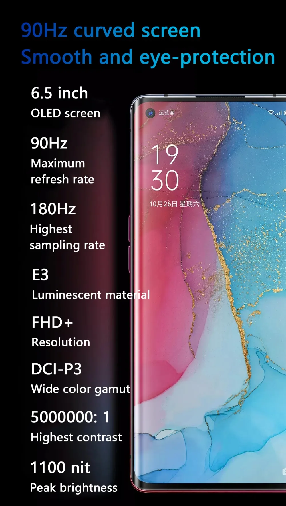 Unlocked phones for oppo reno 3 pro 6.5 inches 8+128GB 5g smart phones