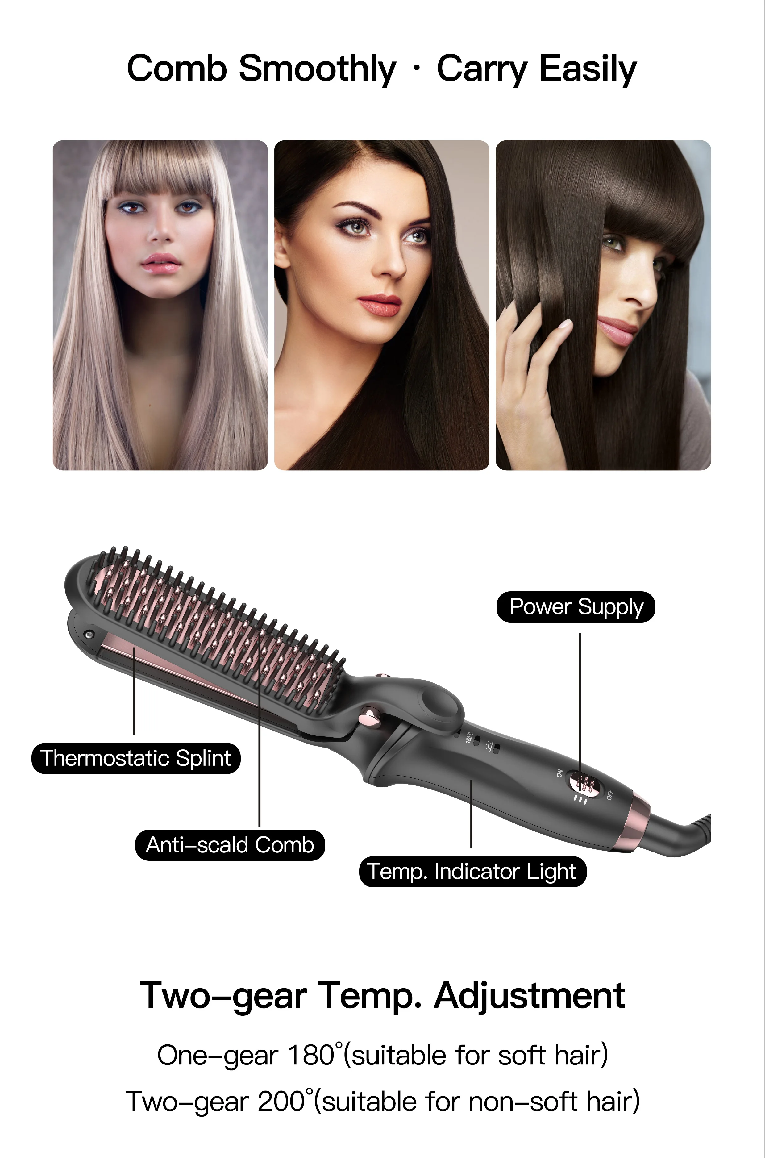 Custom Electric Hair Straightener Comb Brush Professional Ceramic Fast Hair Straightener Brush