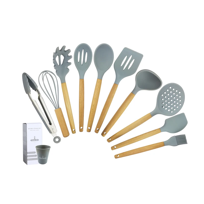 2024 High Quality Silicone Ceramic Kitchenware Set Yellow Christmas Hanging Kitchen Utensils With Cookware and China Holder