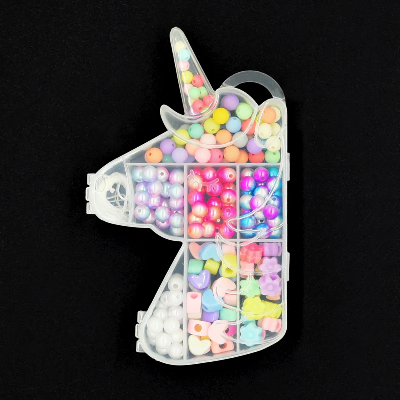 Hot Sales Fantasy Mermaid Color Faux Pearl Unicorn Plastic Acrylic ABS Round Love Heart DIY Beads  For Kids Jewelry Making Set