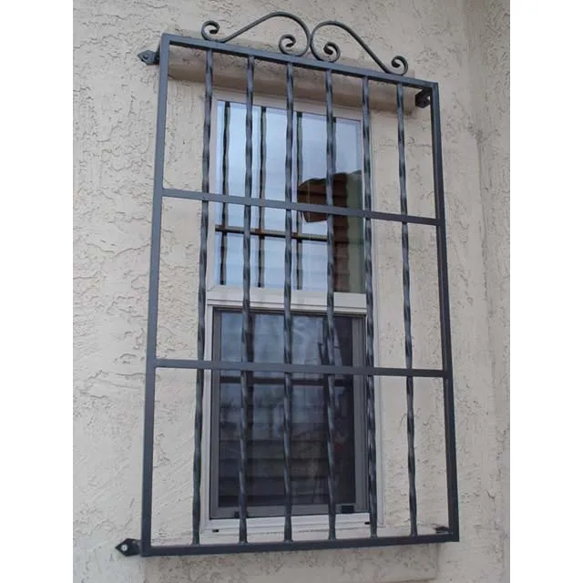 china manufacture painting powder coated hand hammered forged wrought iron window grille