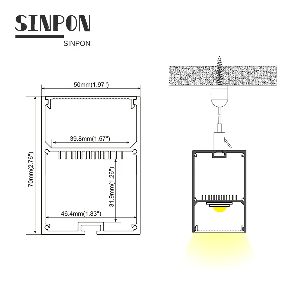 ALU5070 50mm * 70mm Led Aluminum Profile