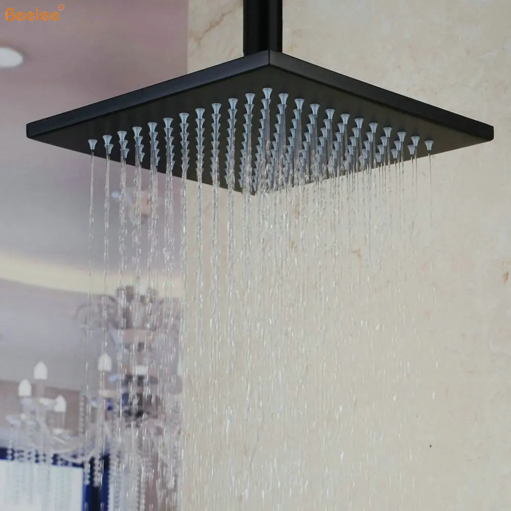 Beelee BS3308BF LED 8 дюймов квадратная душевая головка из нержавеющей стали черный цвет Потолочные Дождь верхний душ