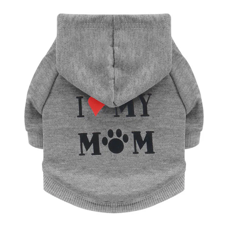 I Love My Mom winter hooded dog sweatshirt hoodie pet clothes for dog