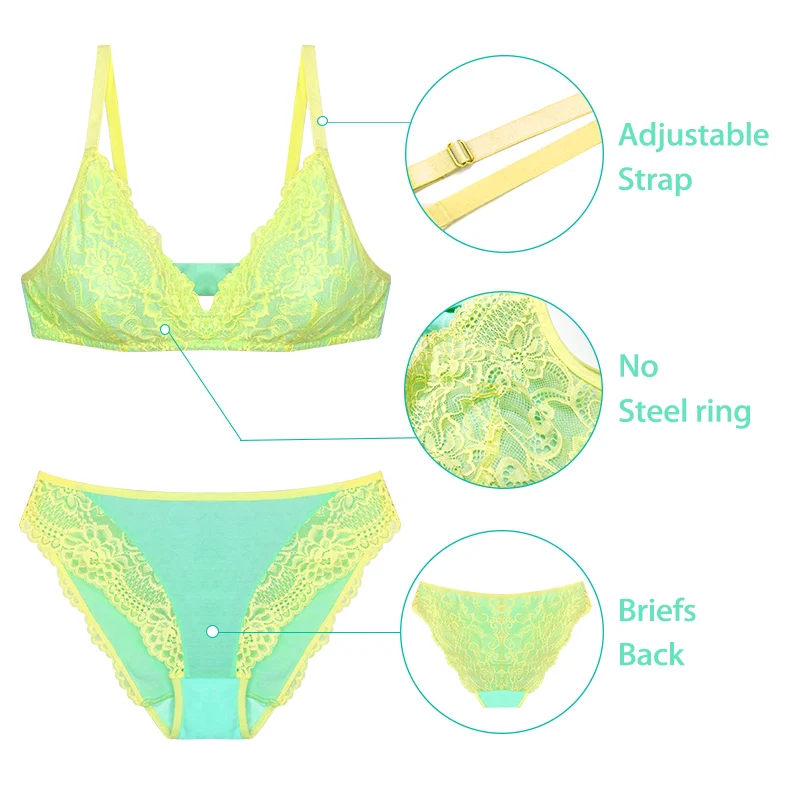 Underwear Customized  Manufacturer Wholesale Sexy Lace Lingerie Lace Bra 32 to 38 B Cup Bra And Briefs Set