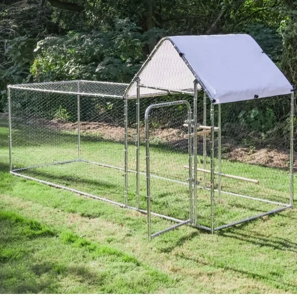 3x10 ft Metal Chicken Coop Chicken Run House Poultry Habitat Cage w/Chicken Perch