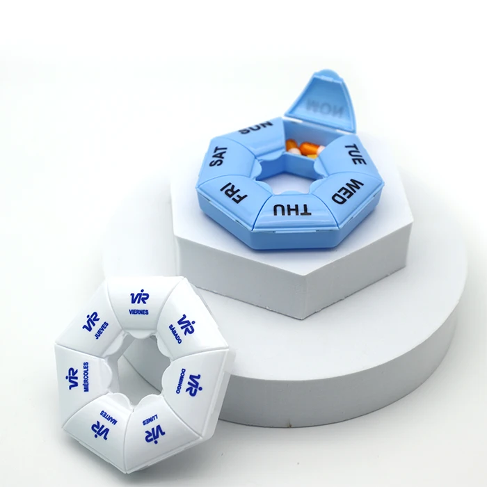 custom Germany Russian Spanish language weekly vitamin storage box 7 day dispenser pill capsule case biodegradable plastic box
