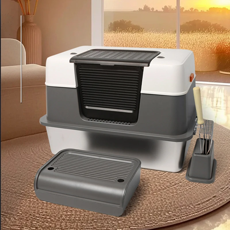 Custom Stainless Steel Cat Litter Tray Enclosed Litter Box Large Cat Toilet Easy to Clean Plastic Cat Litter Basin
