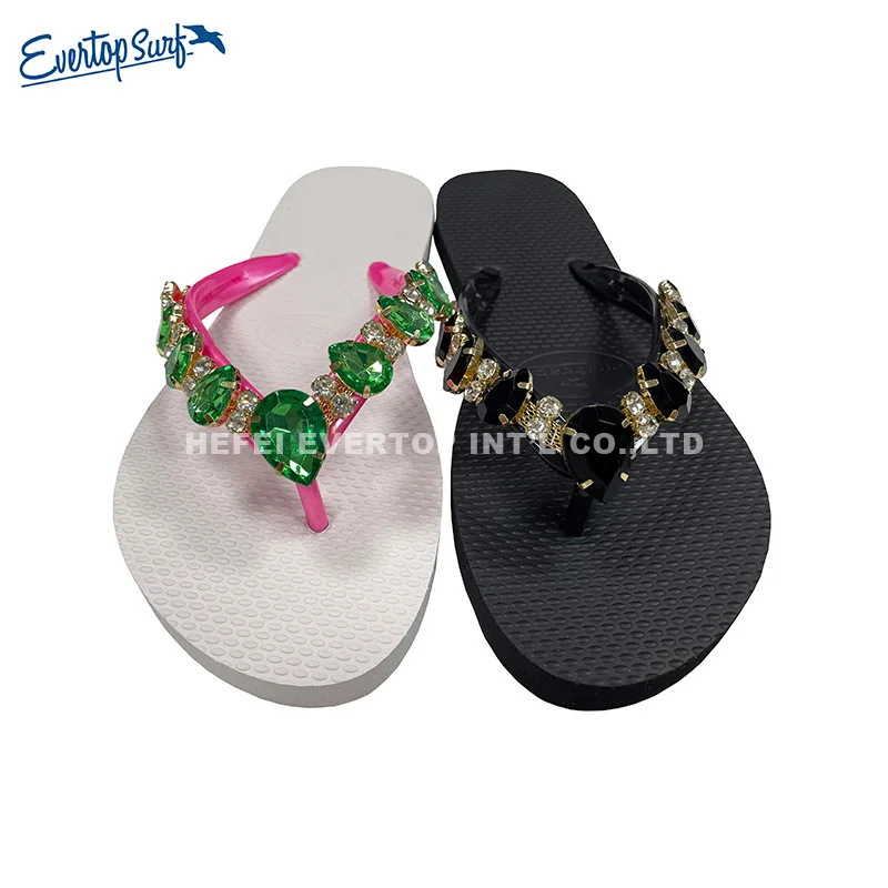 Solid Color Flip Flops for Women Diamante Sparkle Beach Sandals Customized Beaded Embellishments diamond flip-flops slippers