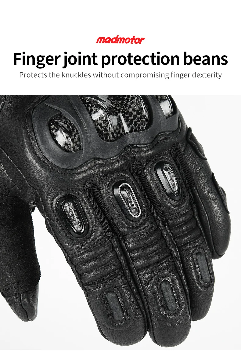 BMX ATV MX Hand Safety Protective Touch Screen Carbon Fiber Genuine Sheepskin leather white motorcycle gloves