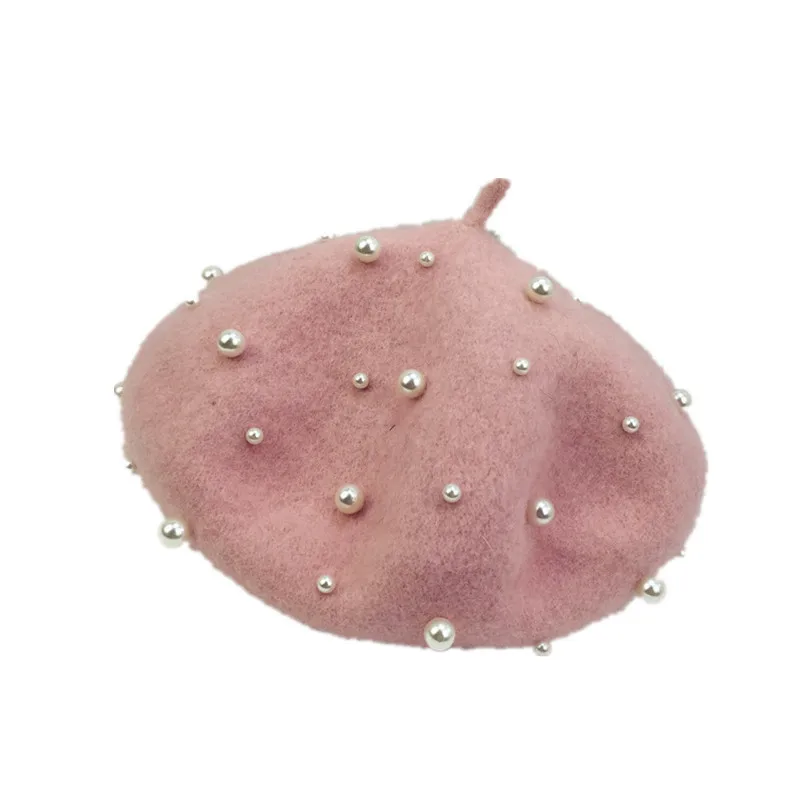 
Children cap Hat new pearl Kids Beret Hats Wool Felt Fashion solid color Beret For Children 