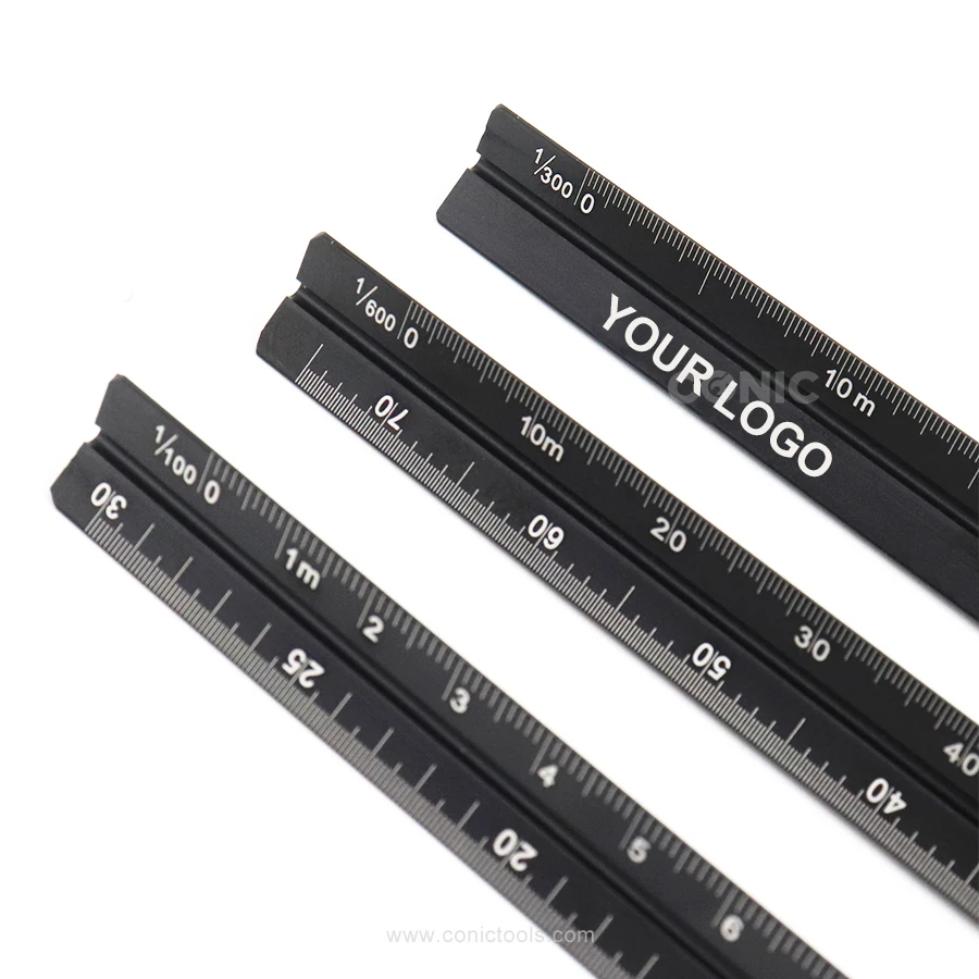Factory Customized 15cm 6inch Architectural Drafting Scale Ruler 3 Sided Engineering Aluminum Triangle Scale Ruler
