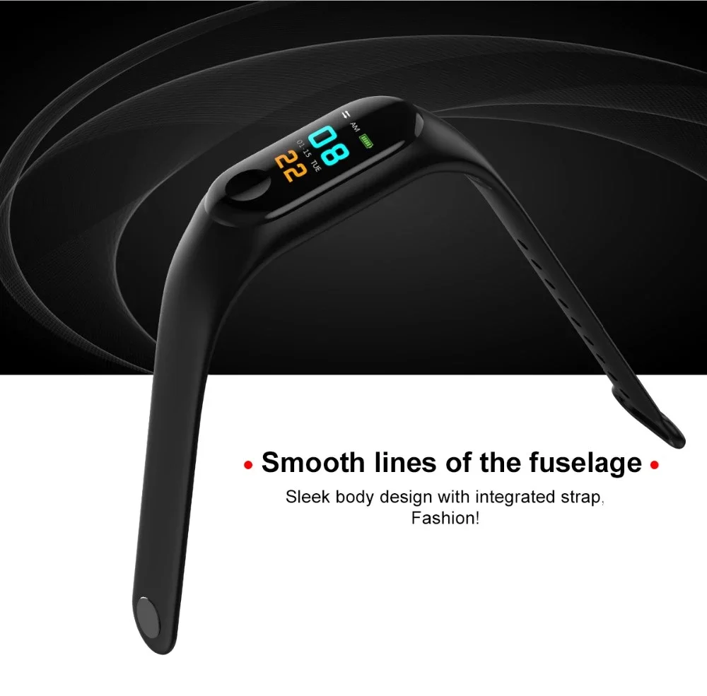0.96 Color Screen M3 smart band with heart rate BP waterproof smart tracker soft strap SMS/qq/call remind M3 smart bracelet