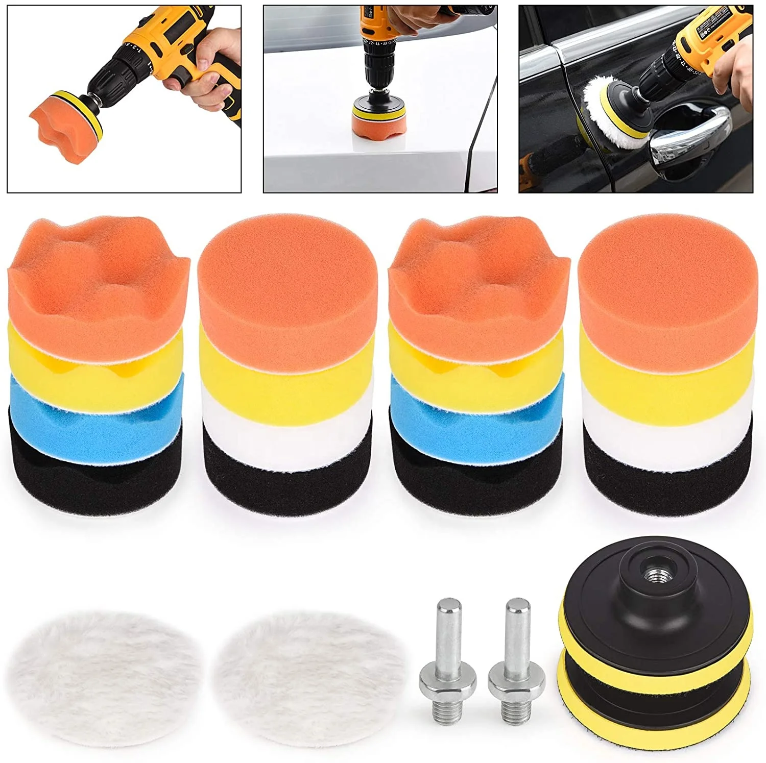 3 Inch 22 Pcs Car Buffer Pad Drill Polishing Kit  Foam Wave Sponge Sanding Buffing Wheel for Car Polishing Pad