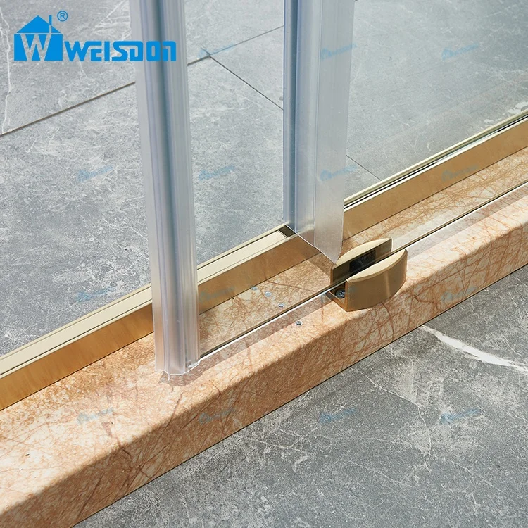 Weisdon New Design Stainless Steel Gold Shower Room Single Sliding Frameless Tempered Glass Shower Door