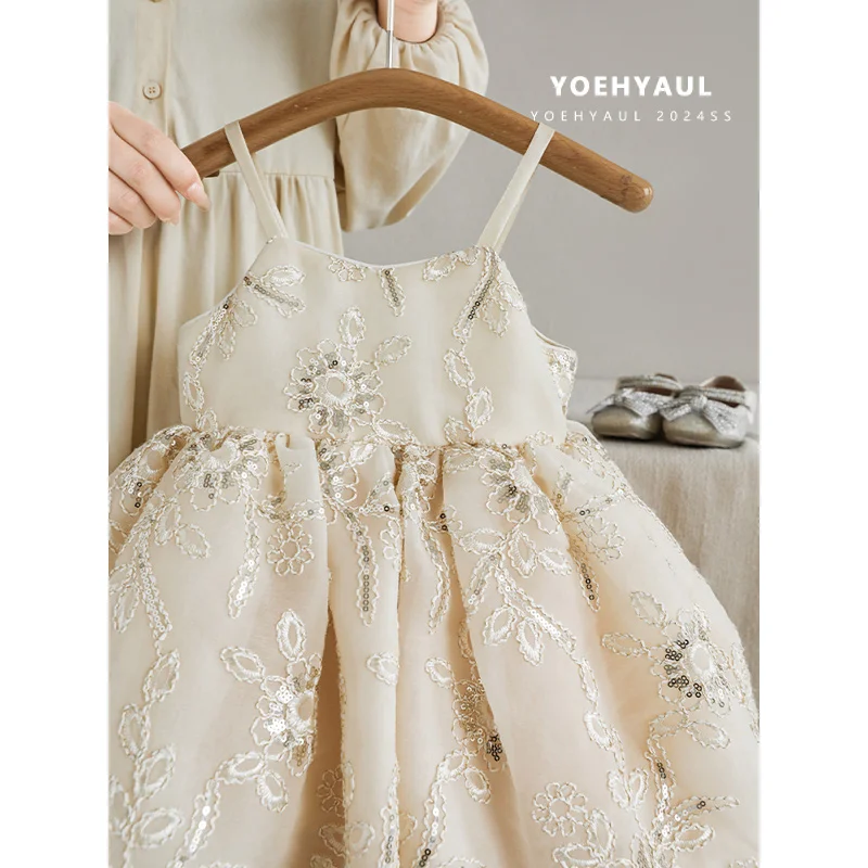 YOEHYAUL LX0290 Latest Design Sequin Gown Luxury Kids Flower Girl Dresses Wedding Kids Birthday Princess Children Party Frock