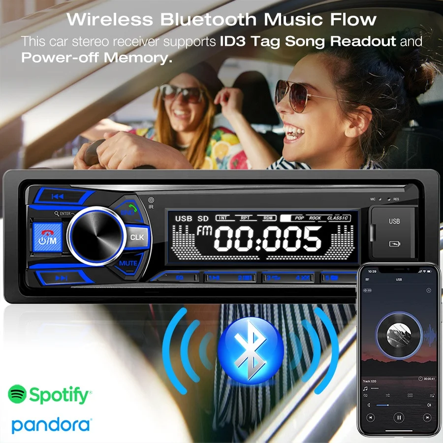 2024 New Design Hands Free FM Car MP3 Player Stereo Autoradio Car Radio Usb LCD Screen Display Dual USB Charger JMC Input 5.0
