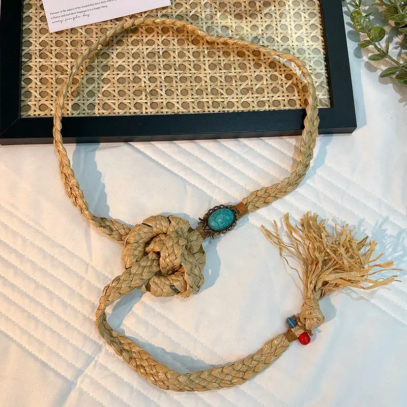 Customized Women Waist Rope Woven Hemp Rope Waist Chain Thin Waist Belt For Clothing Accessory