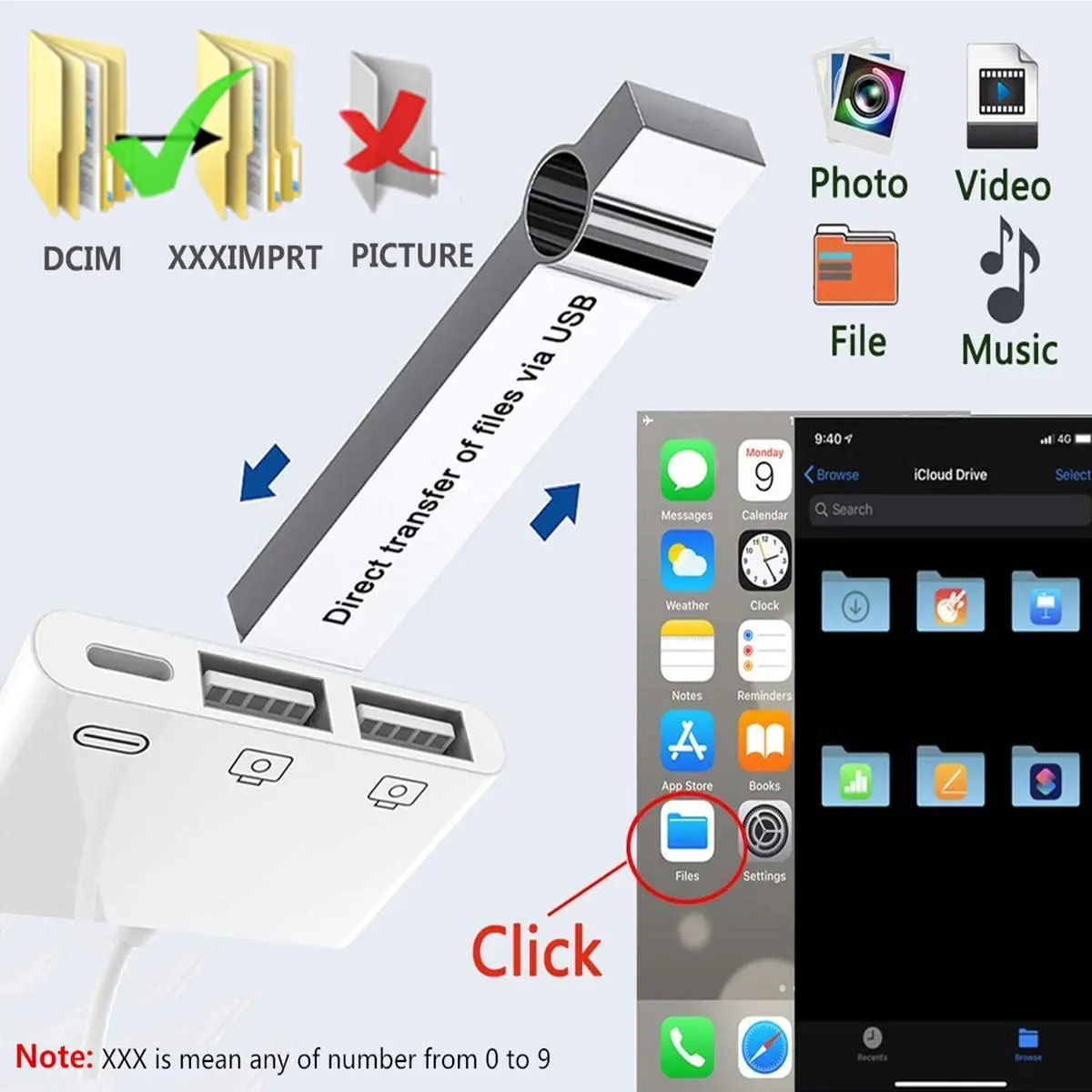 3 in 1 OTG Usb Camera Adapter For Iphone And Ipad